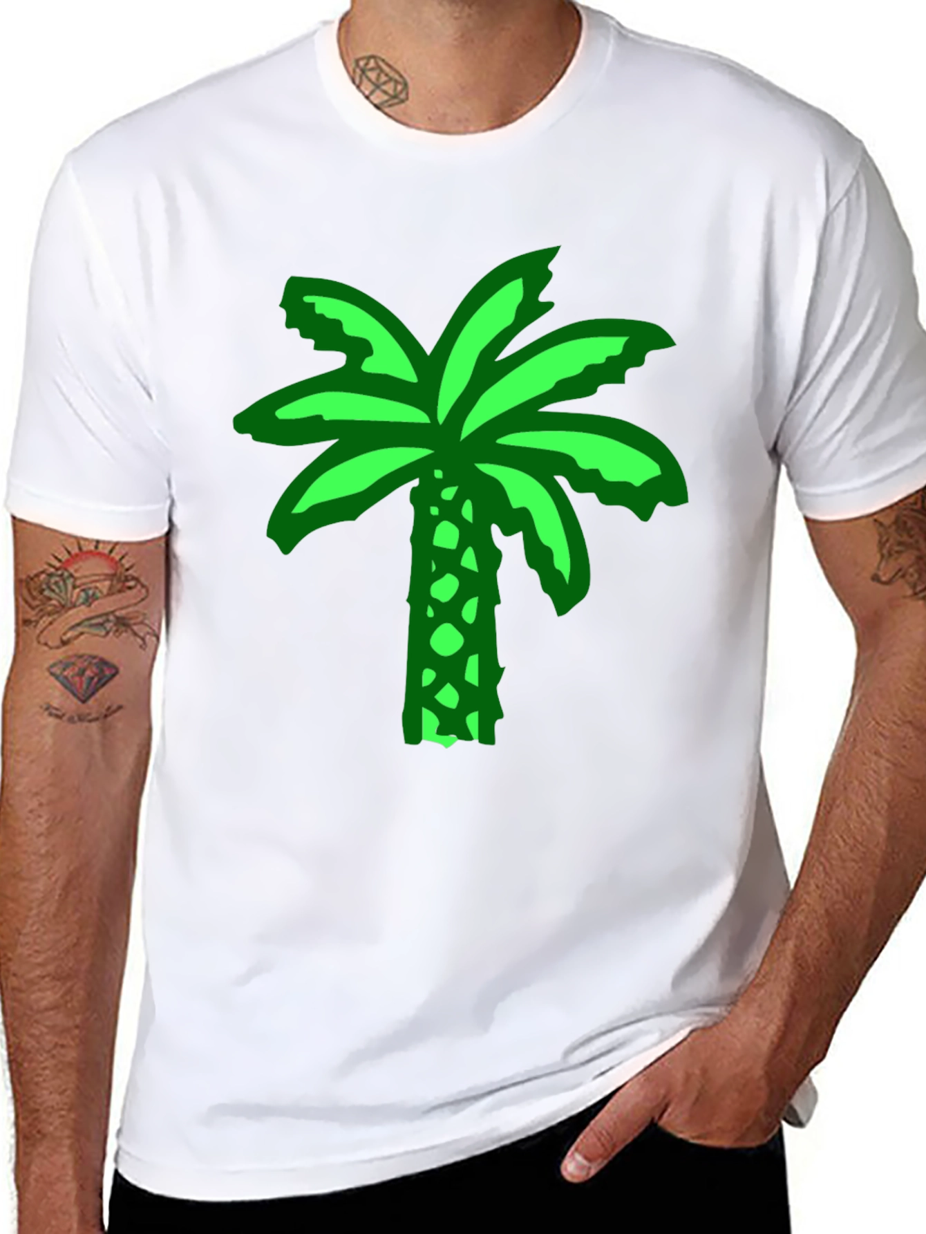 Green Palm Tree Graphic Black T-Shirt