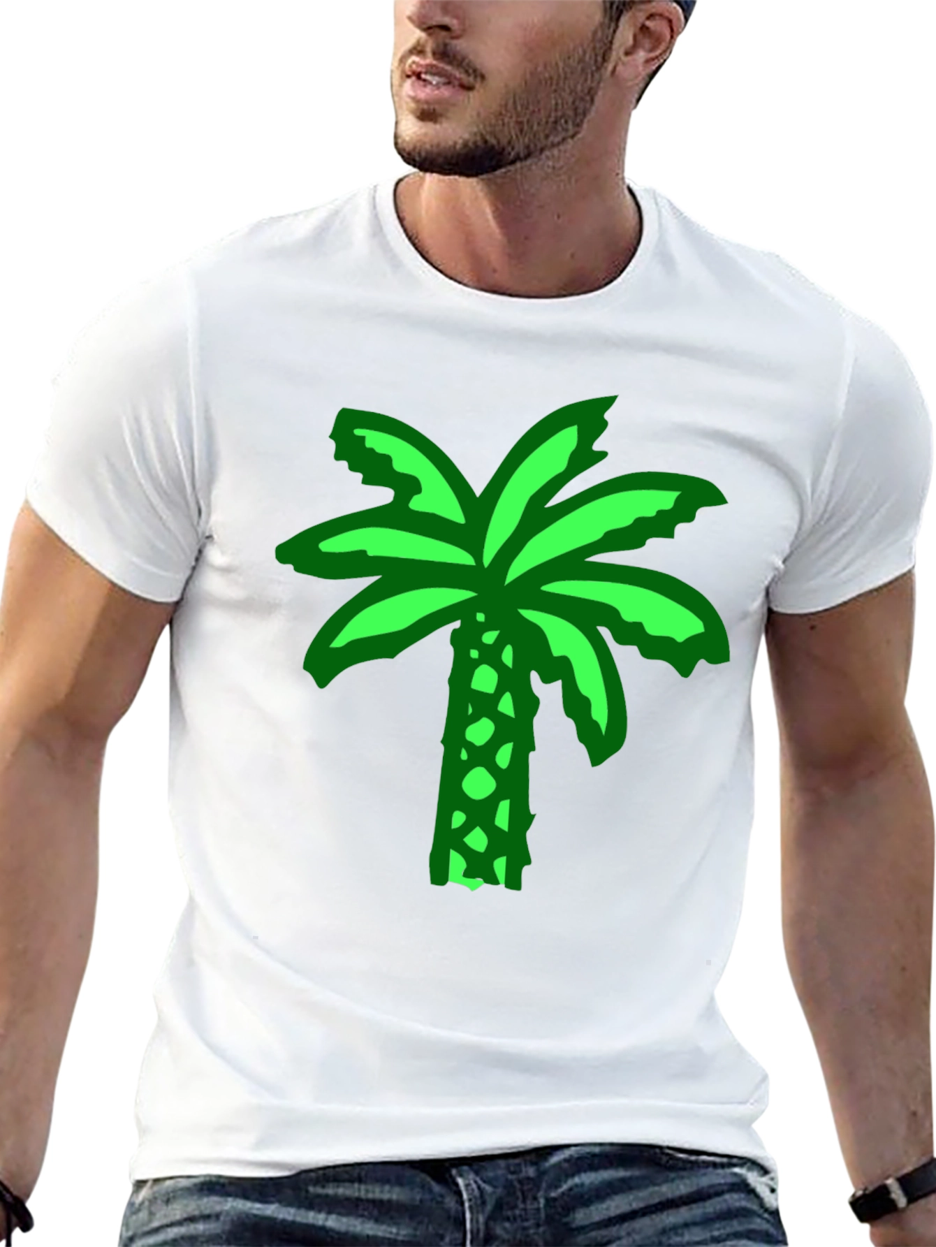 Green Palm Tree Graphic Black T-Shirt