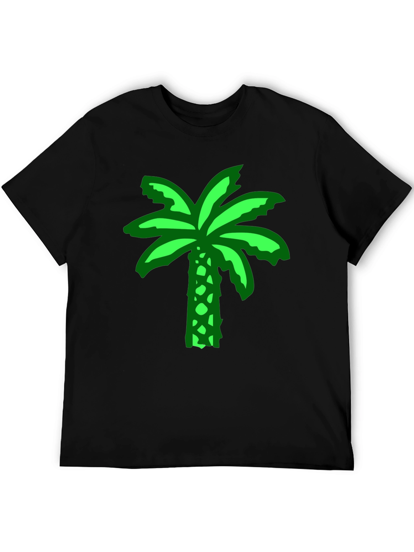 Green Palm Tree Graphic Black T-Shirt