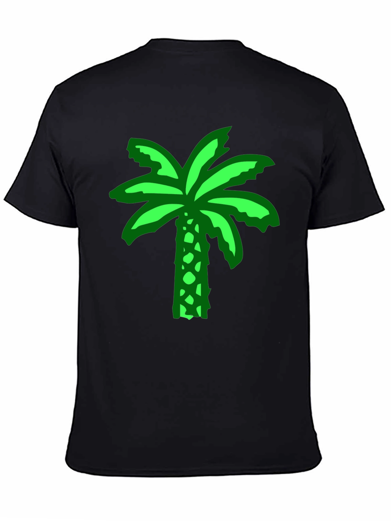 Green Palm Tree Graphic Black T-Shirt
