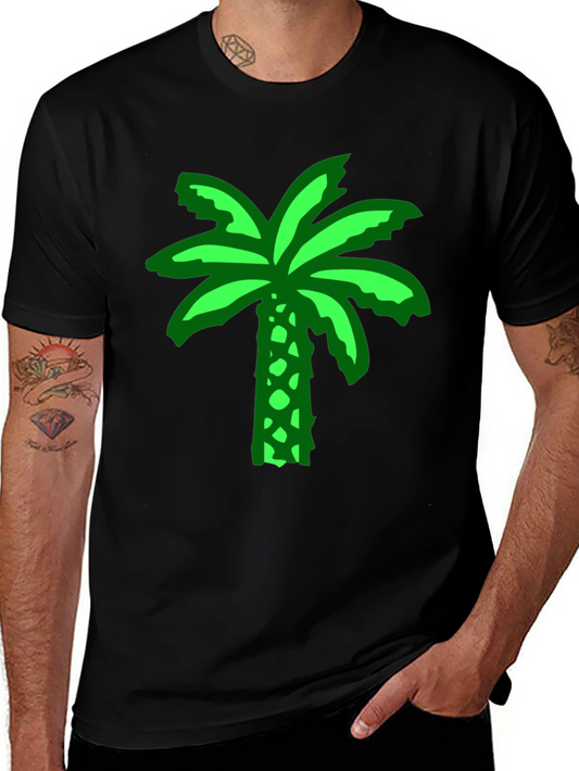 Green Palm Tree Graphic Black T-Shirt