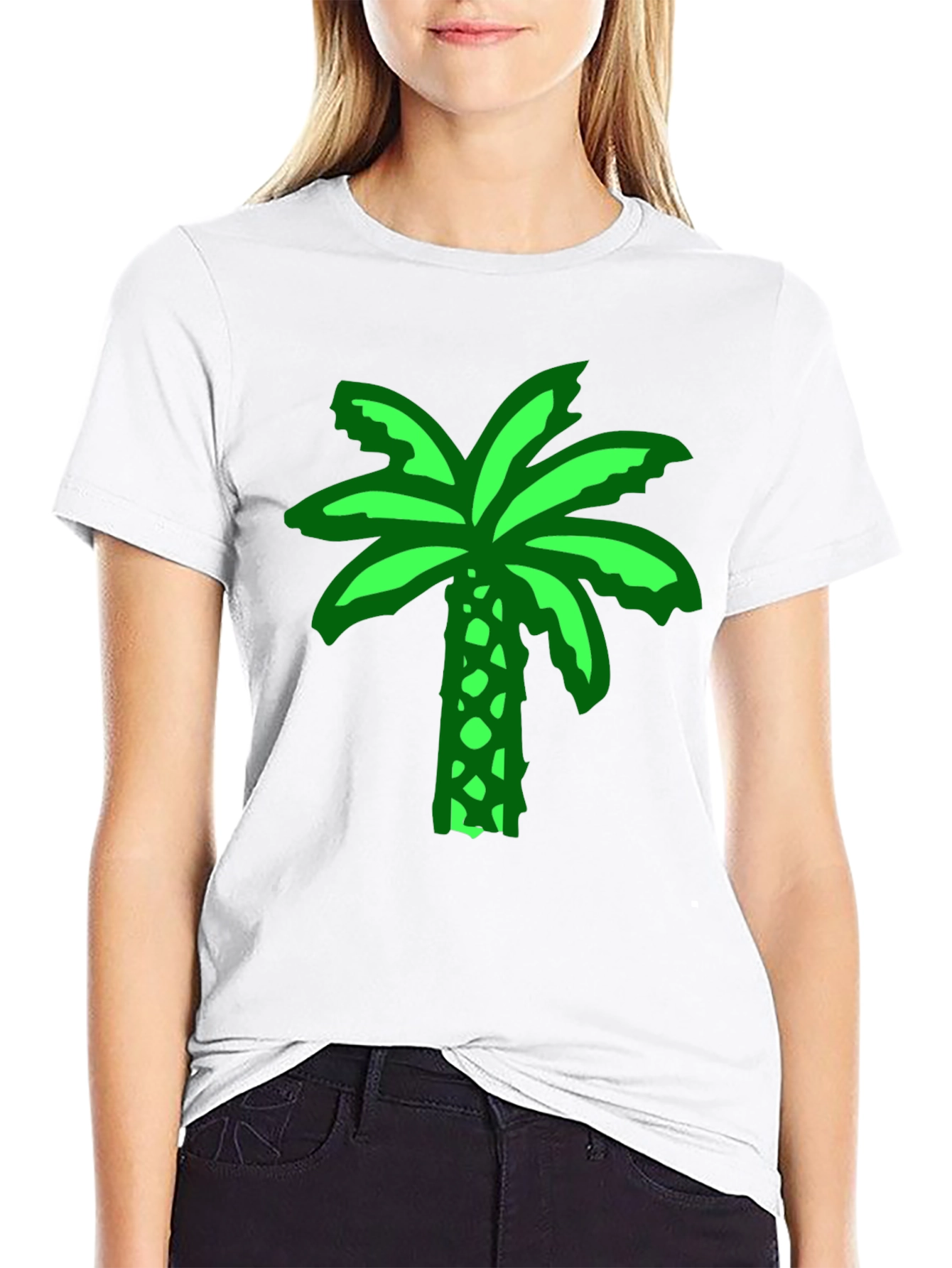Green Palm Tree Graphic Black T-Shirt