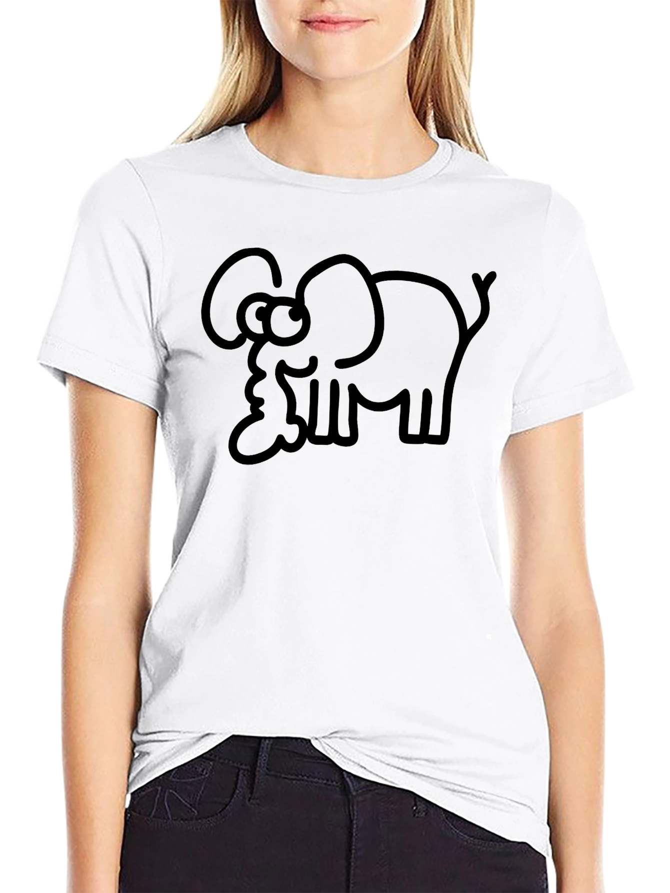 Cartoon Elephant Graphic Tee - Black T-Shirt