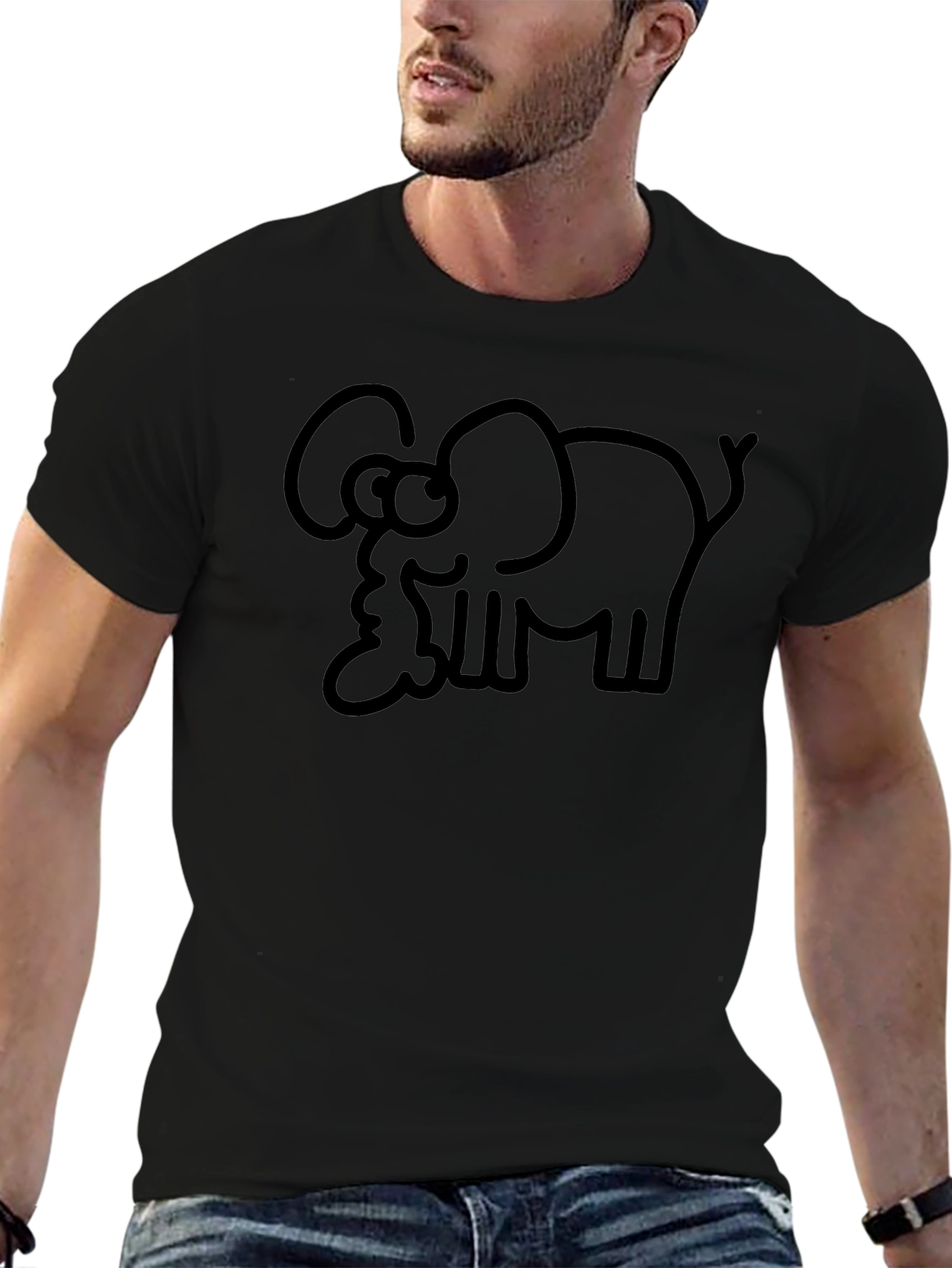 Cartoon Elephant Graphic Tee - Black T-Shirt