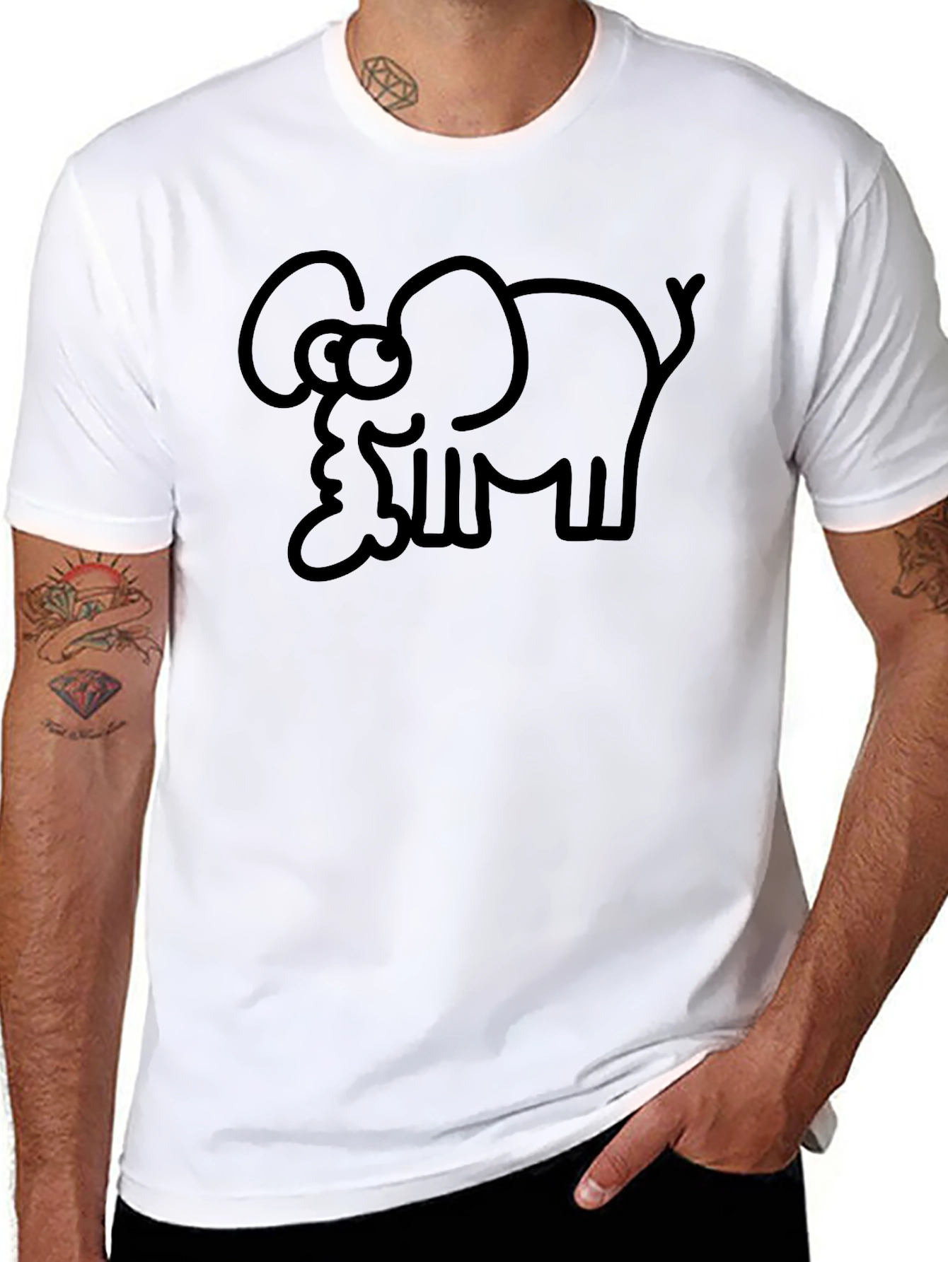 Cartoon Elephant Graphic Tee - Black T-Shirt