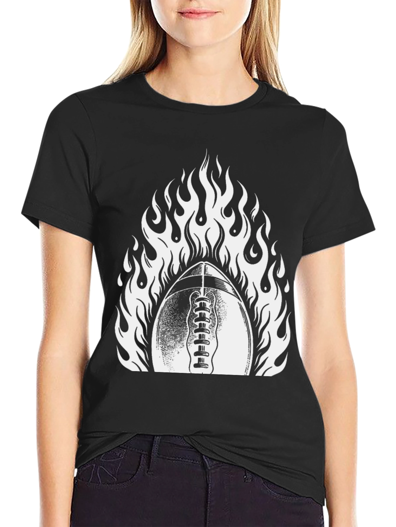 Fiery Football Graphic Tee - Black