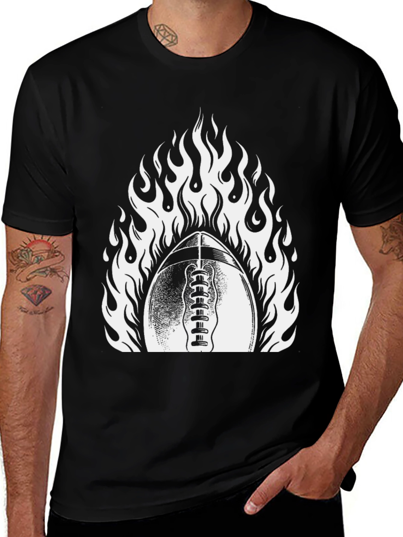 Fiery Football Graphic Tee - Black