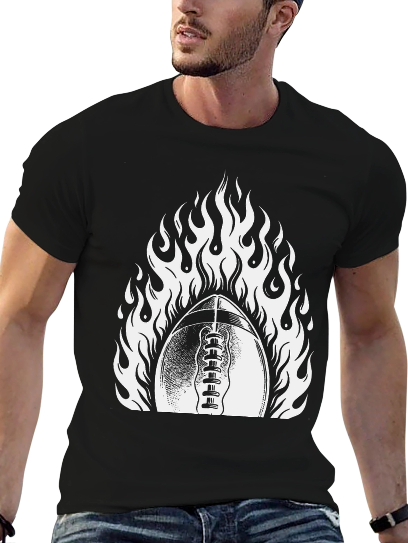 Fiery Football Graphic Tee - Black