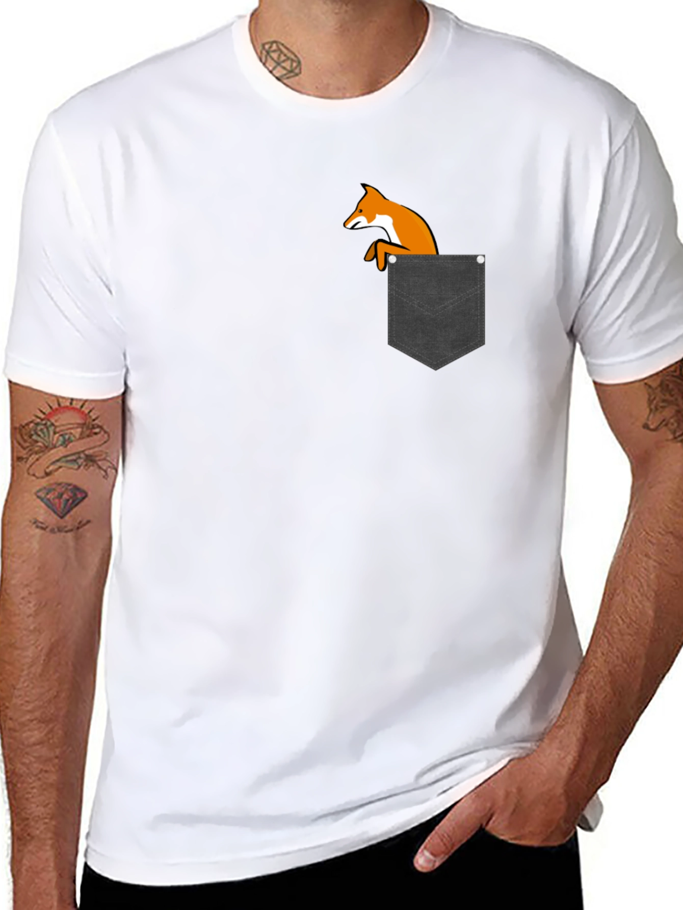 Fox in Pocket Black T-Shirt