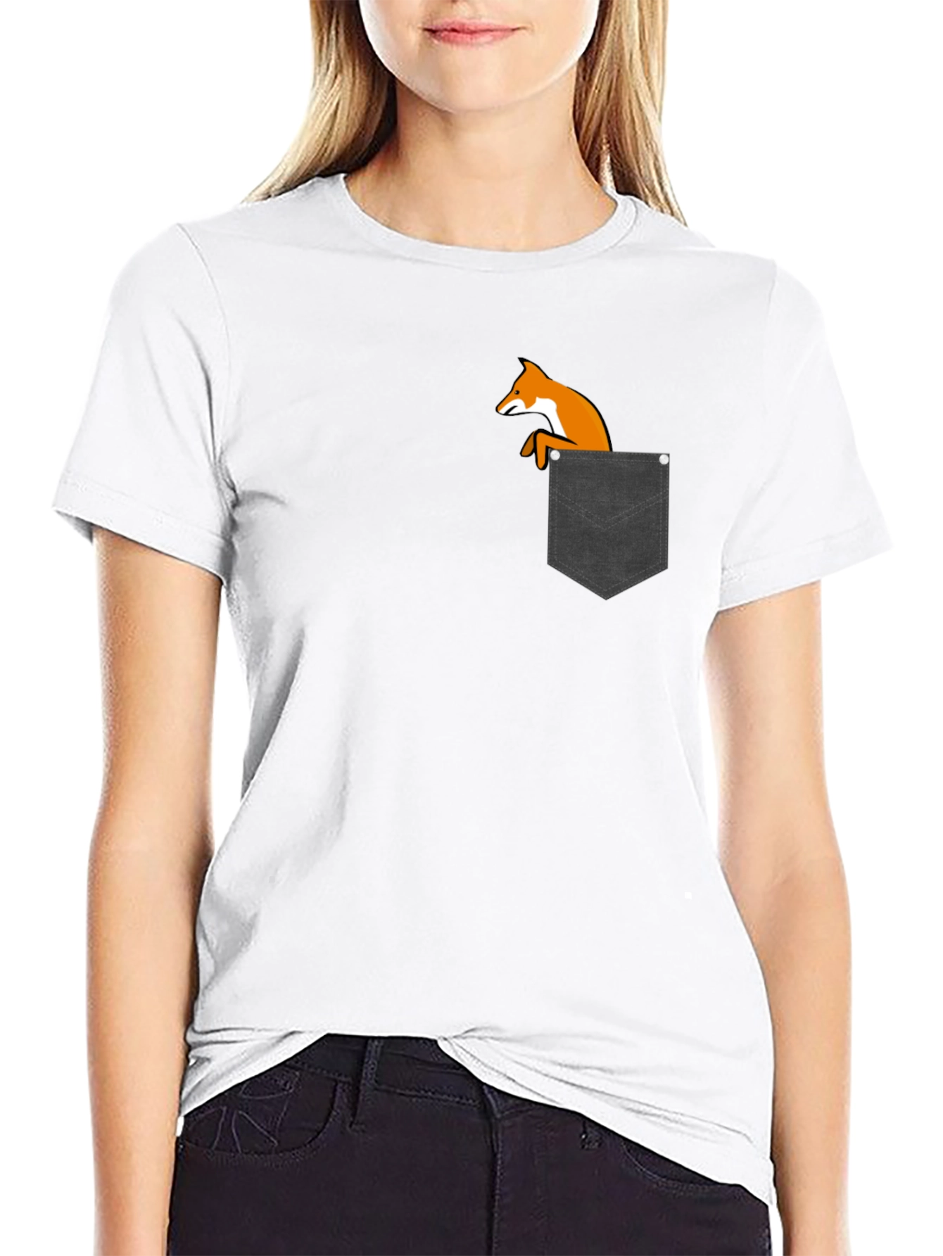 Fox in Pocket Black T-Shirt