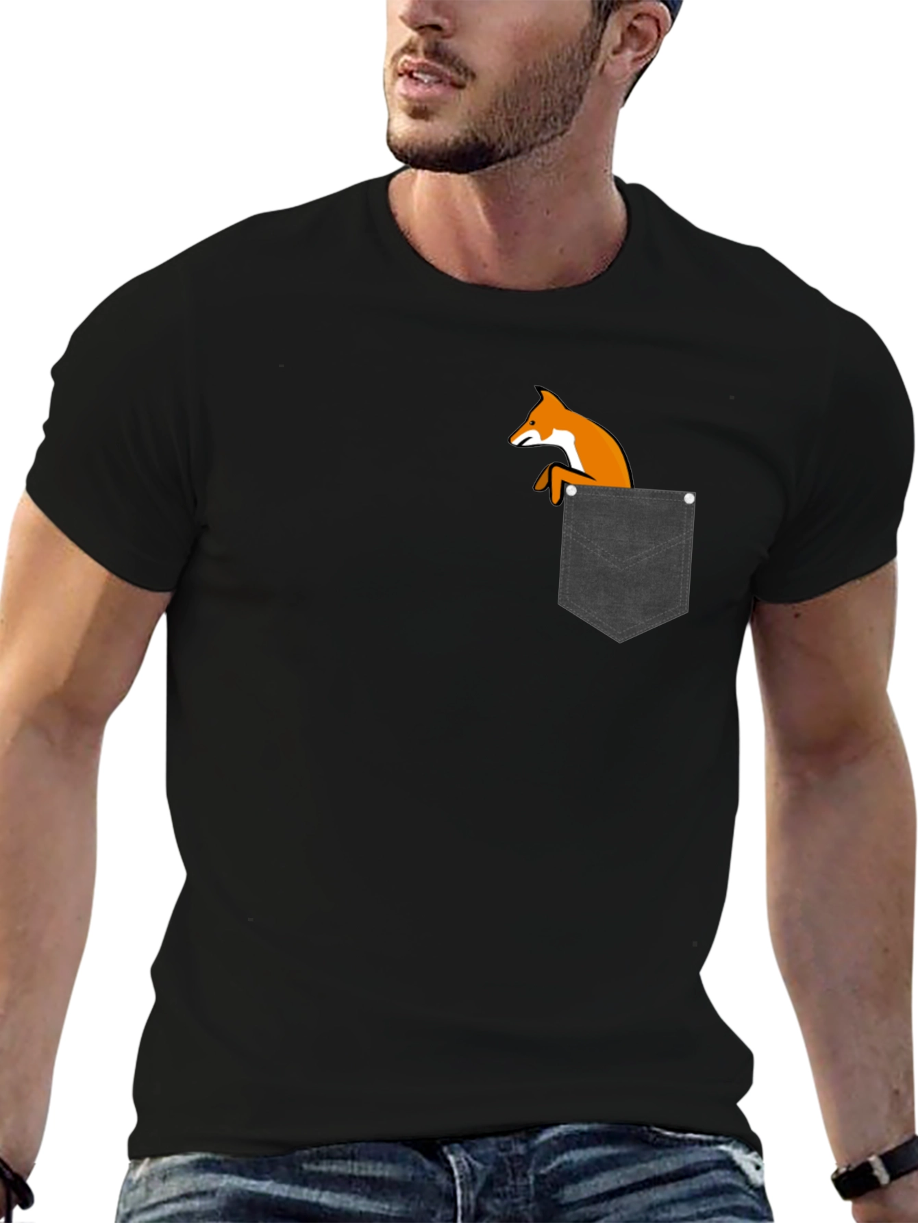 Fox in Pocket Black T-Shirt