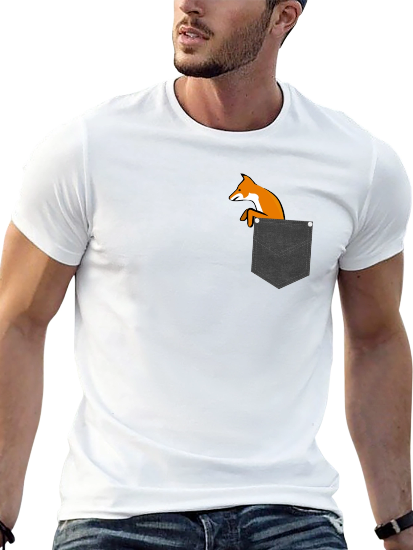 Fox in Pocket Black T-Shirt