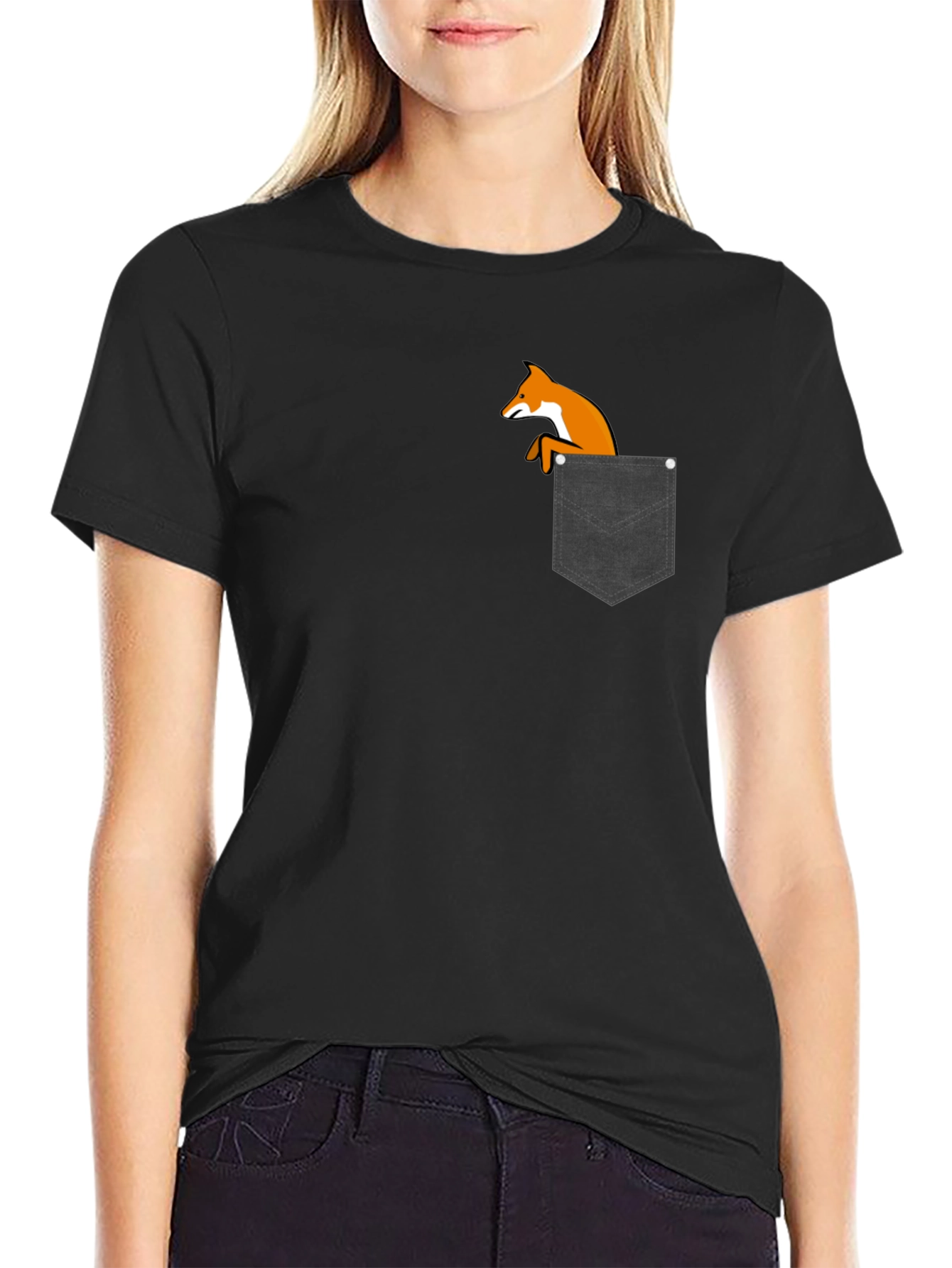 Fox in Pocket Black T-Shirt