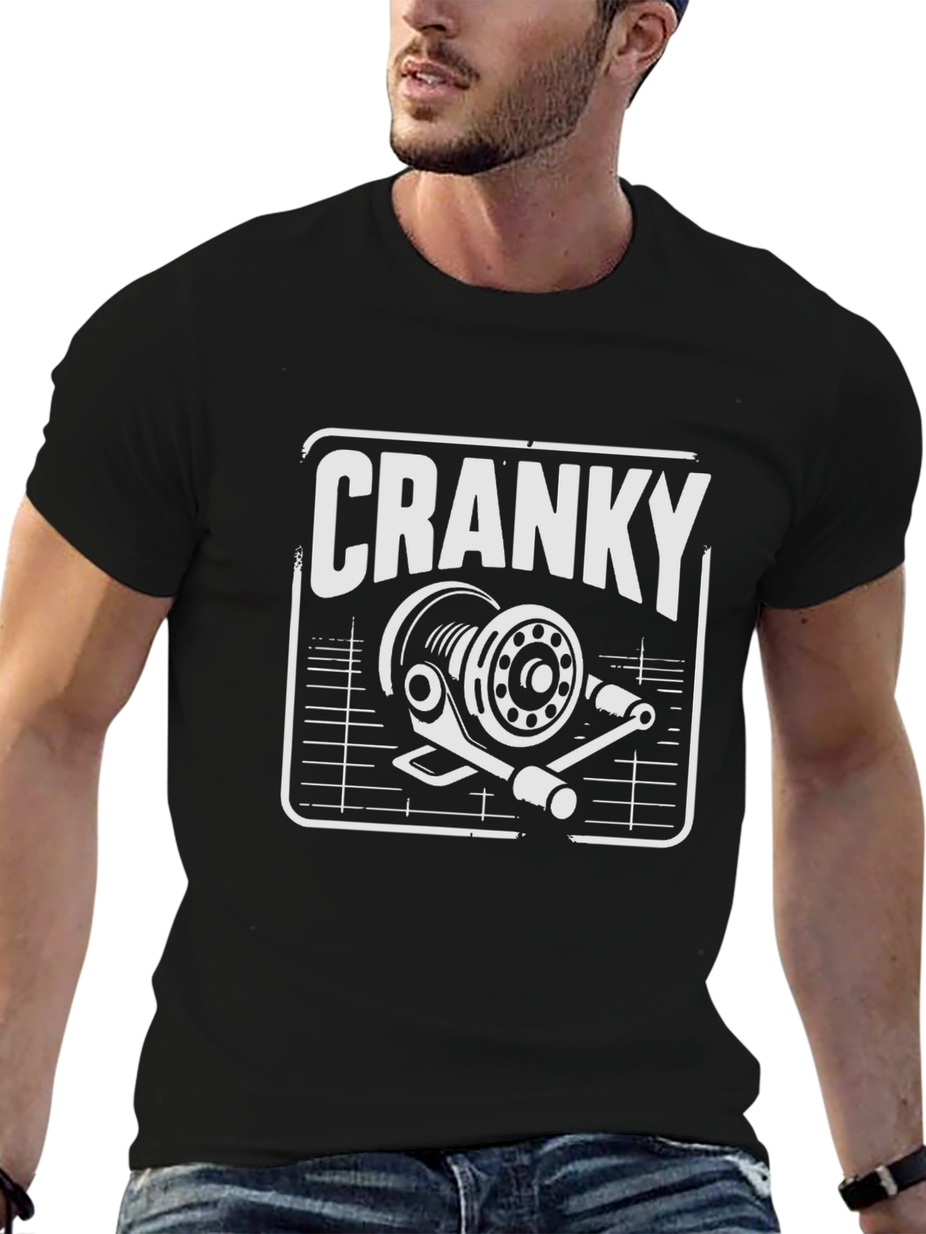 Cranky Fishing Reel Graphic Tee - Black Cotton Shirt