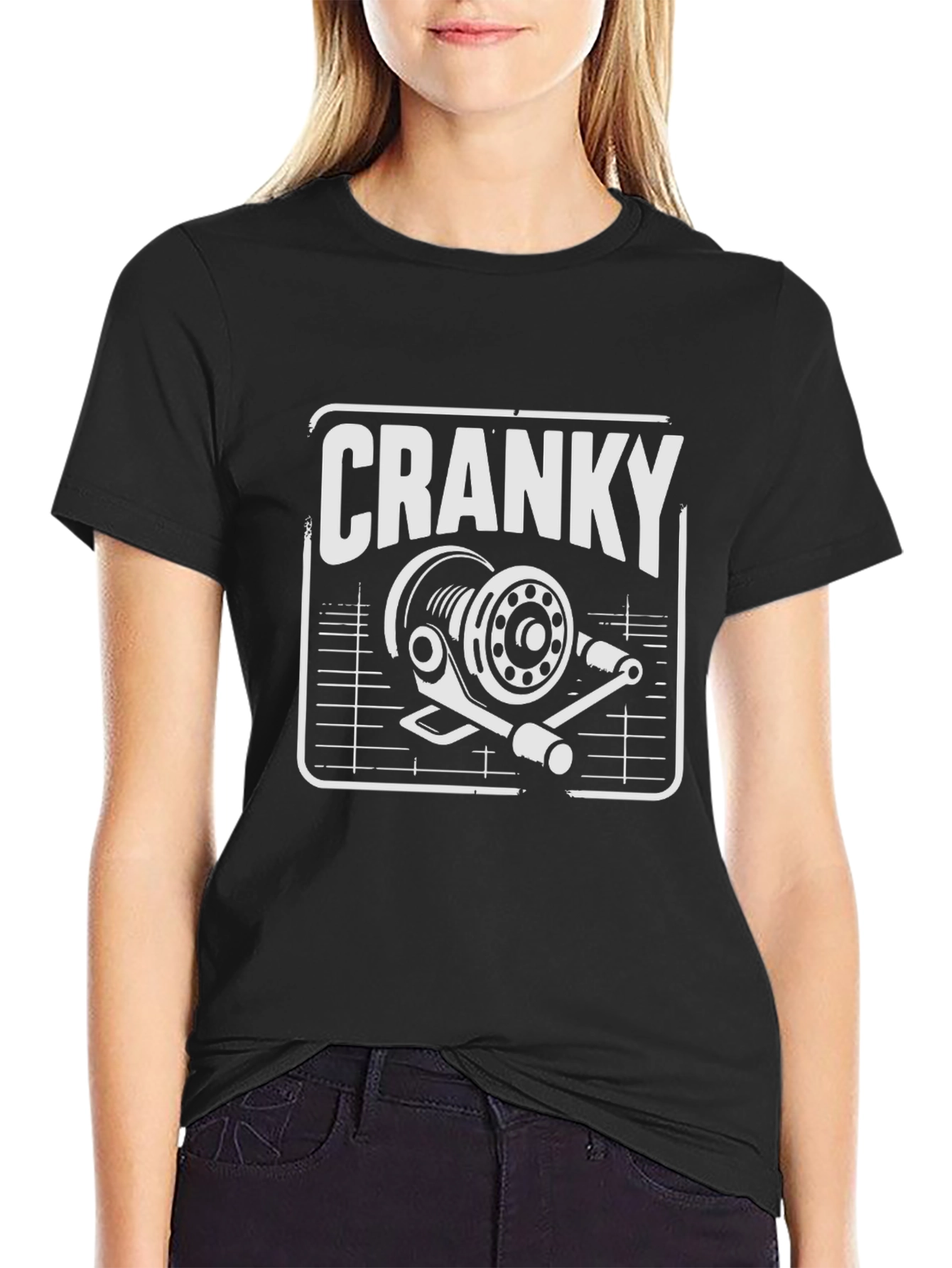 Cranky Fishing Reel Graphic Tee - Black Cotton Shirt