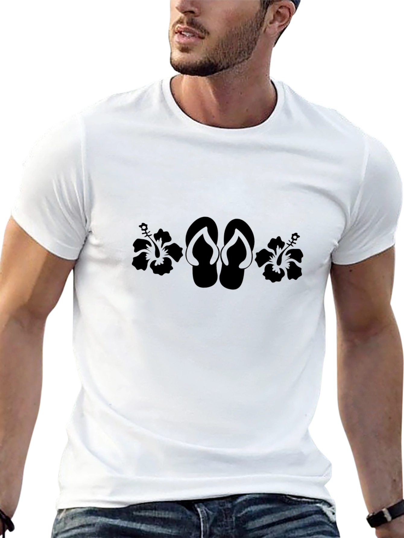 Black Hibiscus & Flip Flop T-Shirt