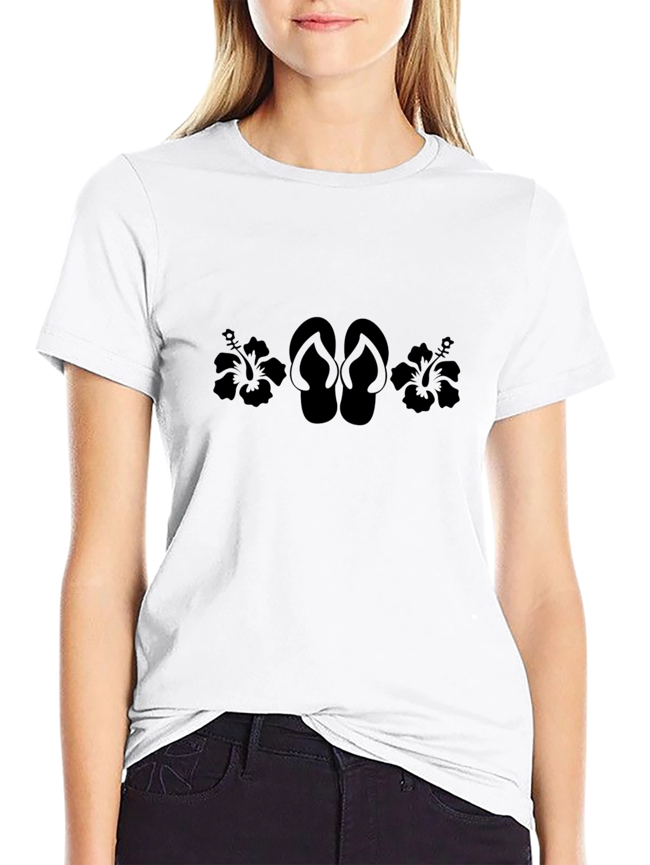 Black Hibiscus & Flip Flop T-Shirt