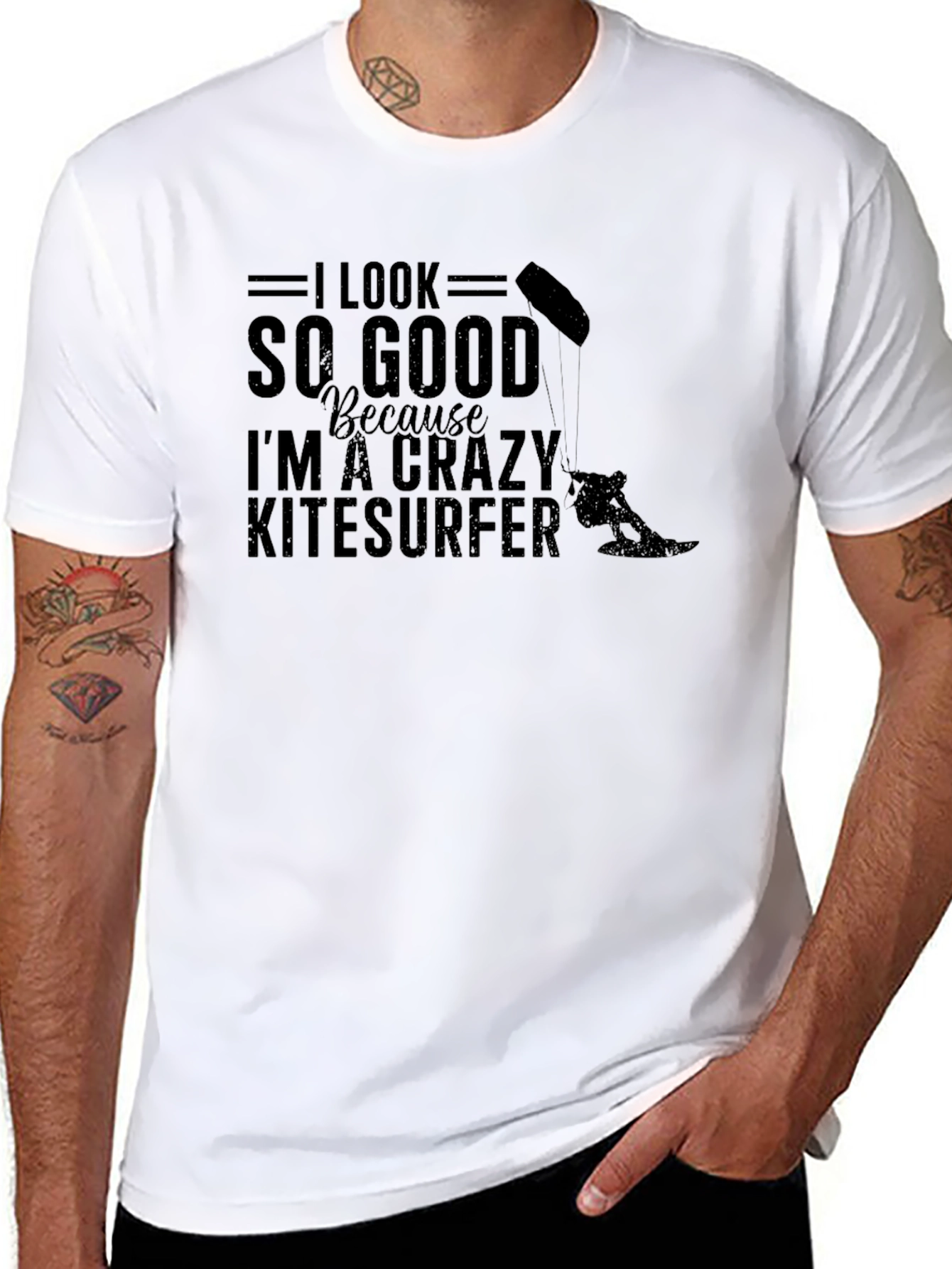 Crazy Kitesurfer Graphic Tee - Black Cotton