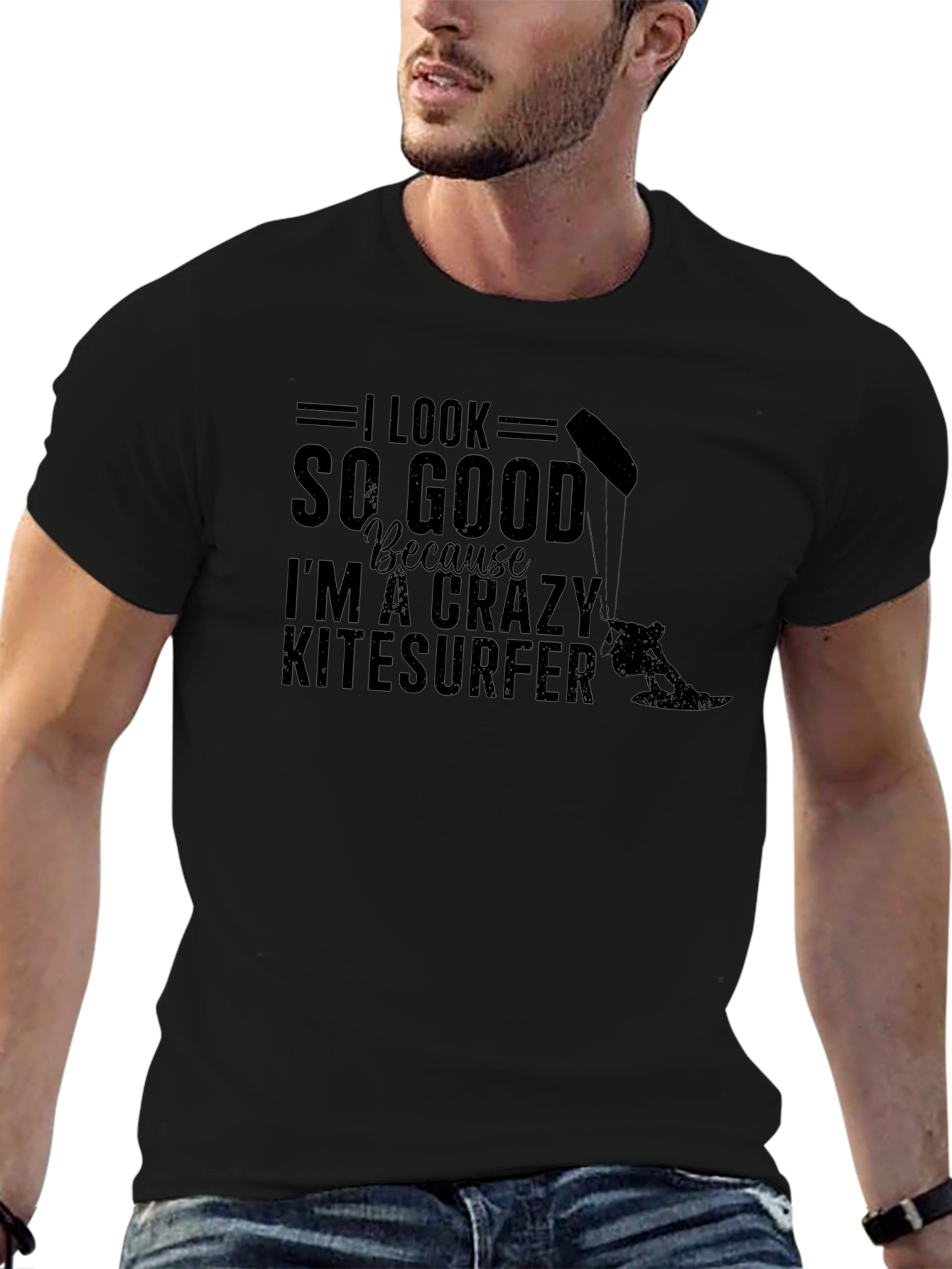 Crazy Kitesurfer Graphic Tee - Black Cotton