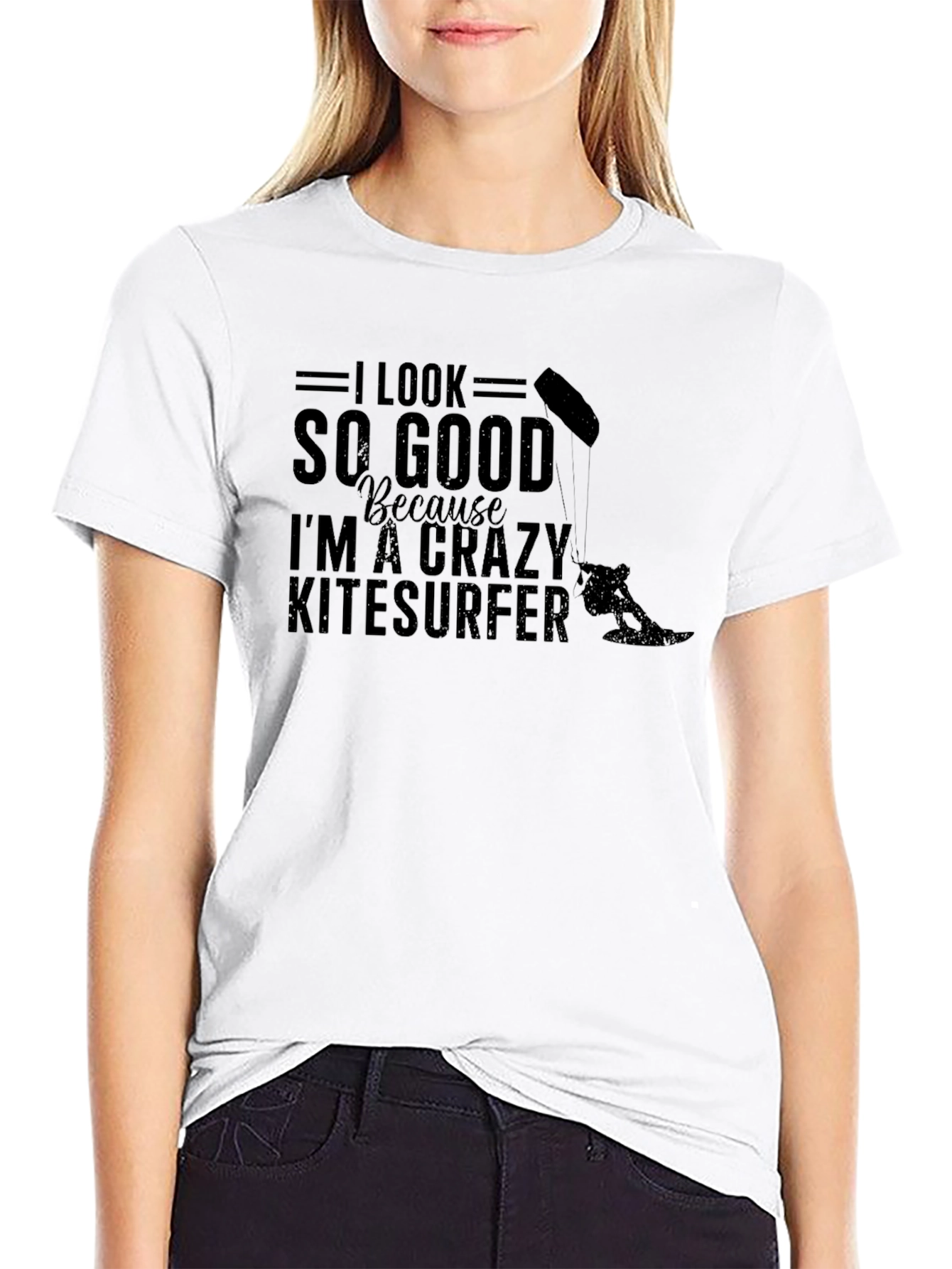 Crazy Kitesurfer Graphic Tee - Black Cotton