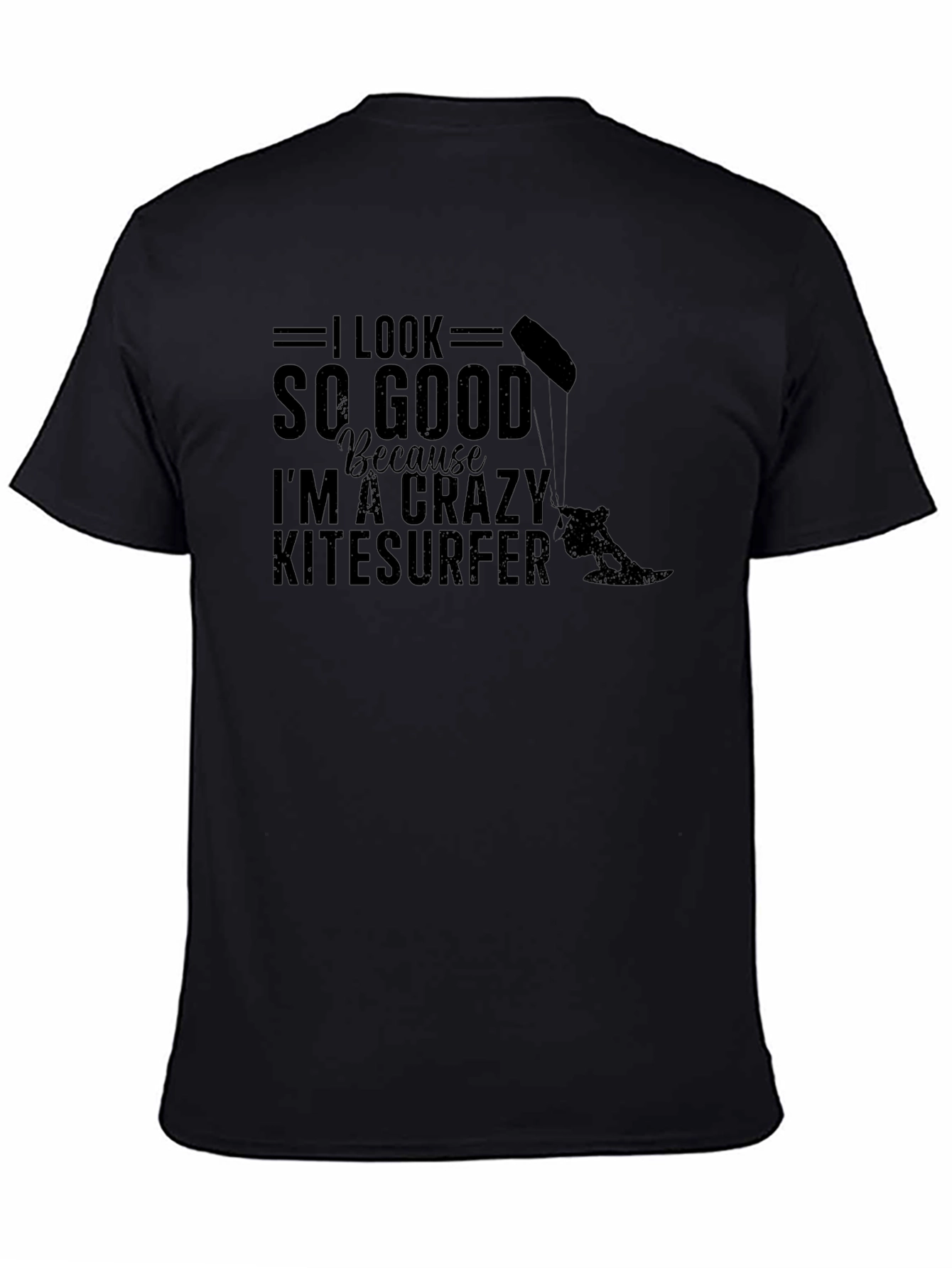 Crazy Kitesurfer Graphic Tee - Black Cotton