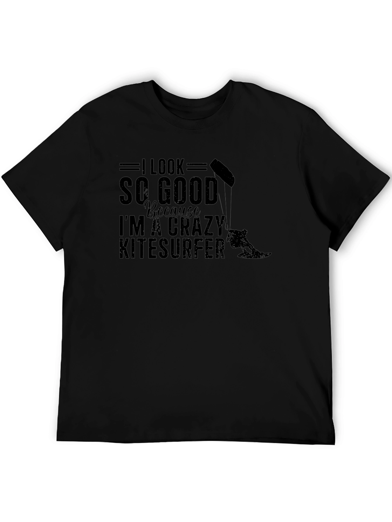 Crazy Kitesurfer Graphic Tee - Black Cotton