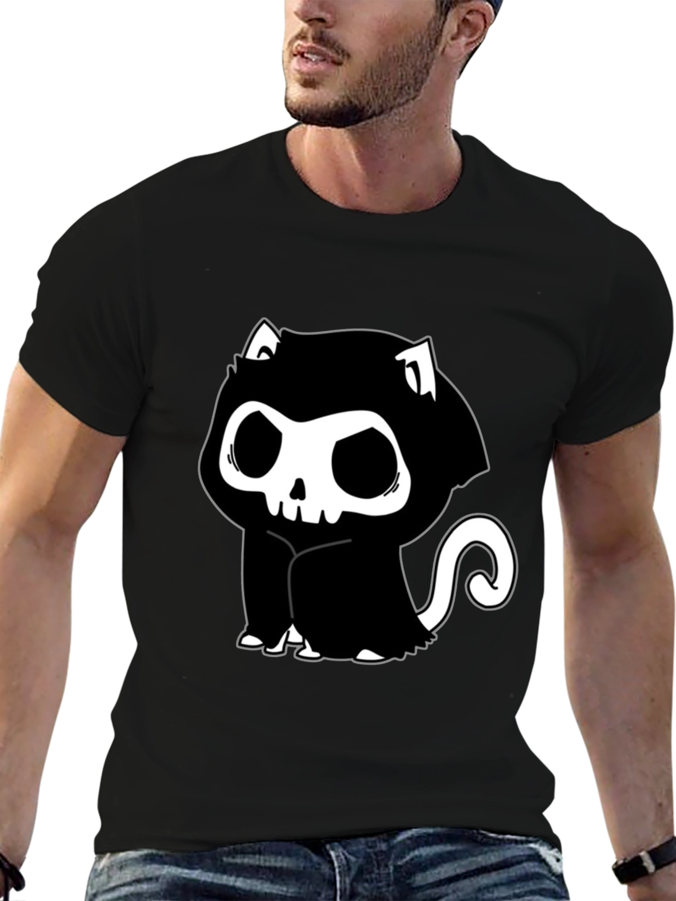 Grim Reaper Cat T-Shirt - Spooky Cute Design