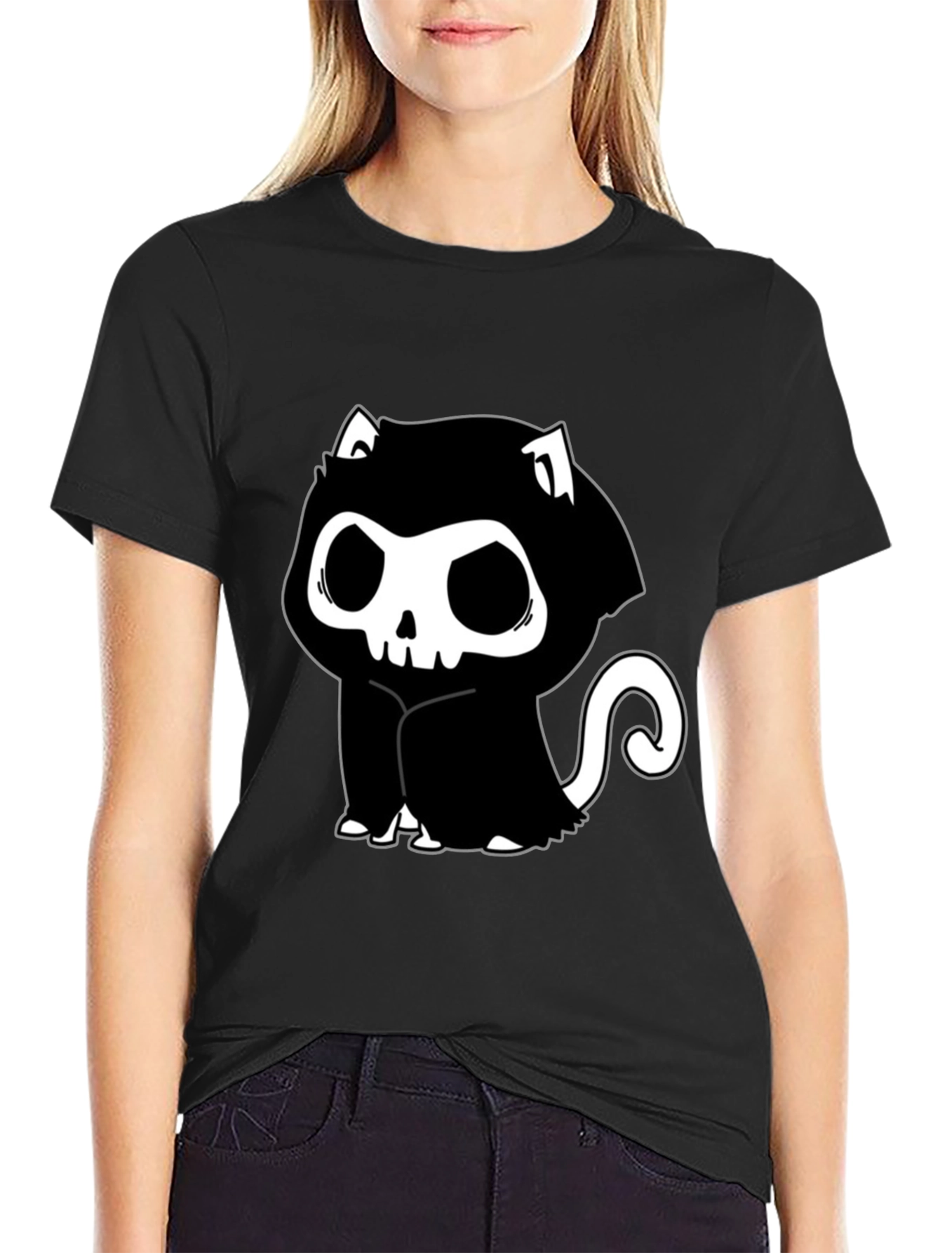 Grim Reaper Cat T-Shirt - Spooky Cute Design