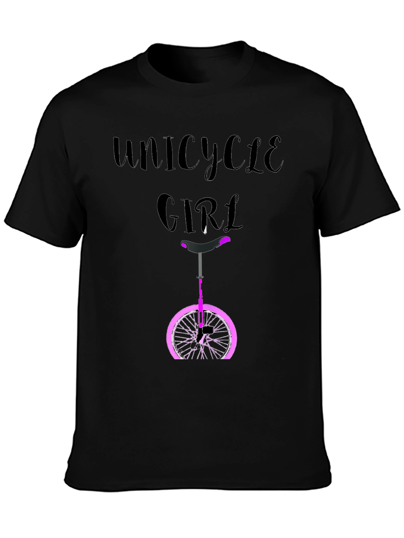 Unicycle Girl Graphic Tee - Black Cotton Casual T-Shirt