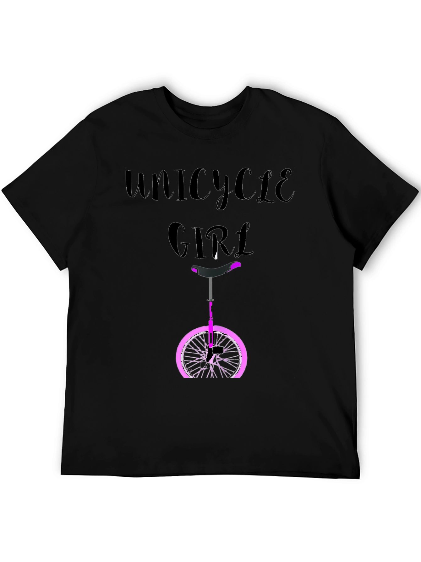 Unicycle Girl Graphic Tee - Black Cotton Casual T-Shirt
