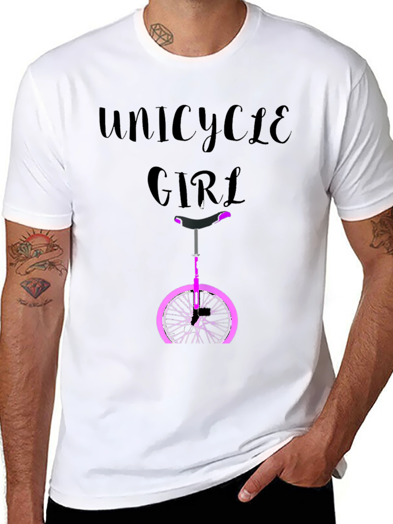 Unicycle Girl Graphic Tee - Black Cotton Casual T-Shirt