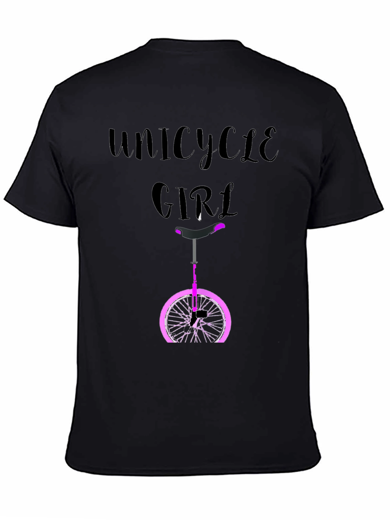 Unicycle Girl Graphic Tee - Black Cotton Casual T-Shirt