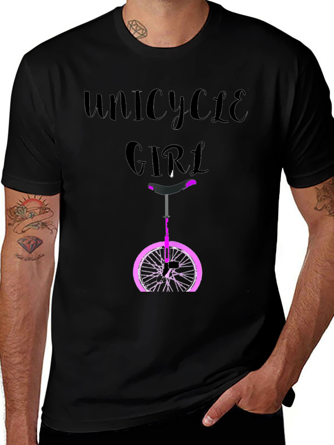 Unicycle Girl Graphic Tee - Black Cotton Casual T-Shirt