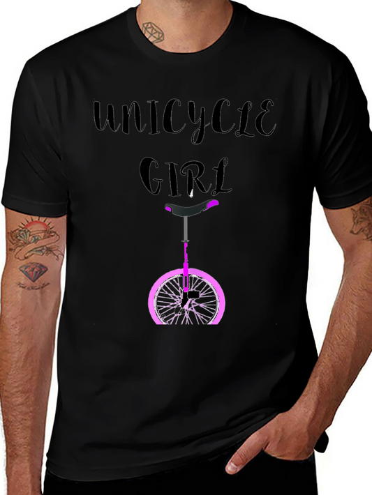 Unicycle Girl Graphic Tee - Black Cotton Casual T-Shirt