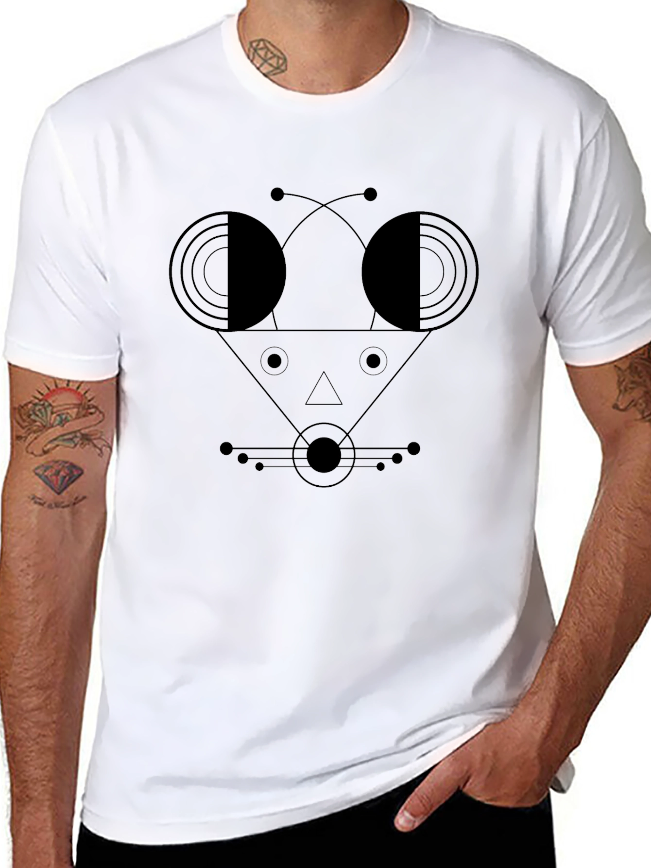 Abstract Geometric Face Black T-Shirt