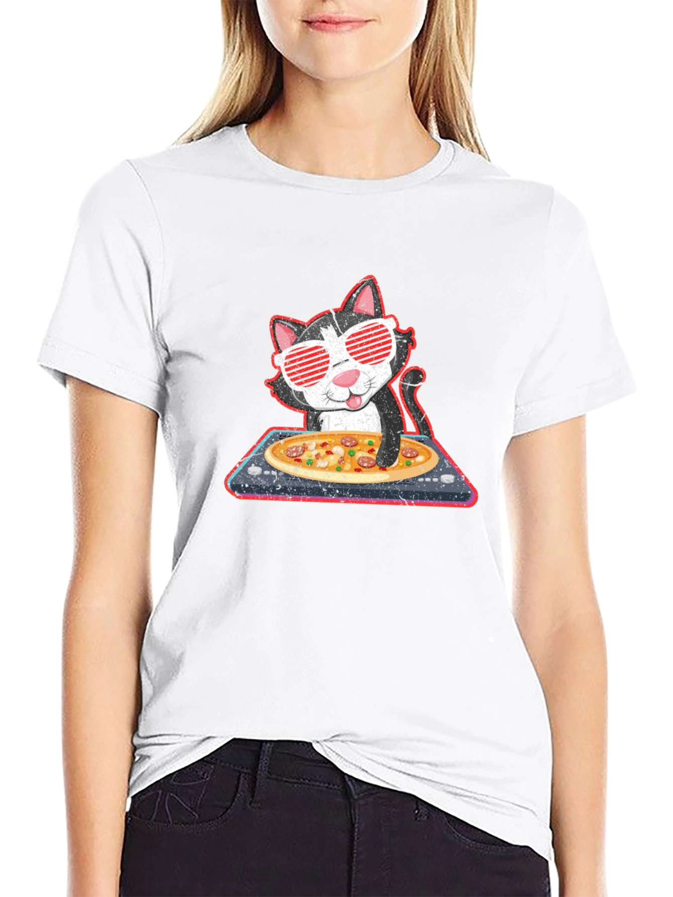 DJ Cat Pizza Party Graphic T-Shirt