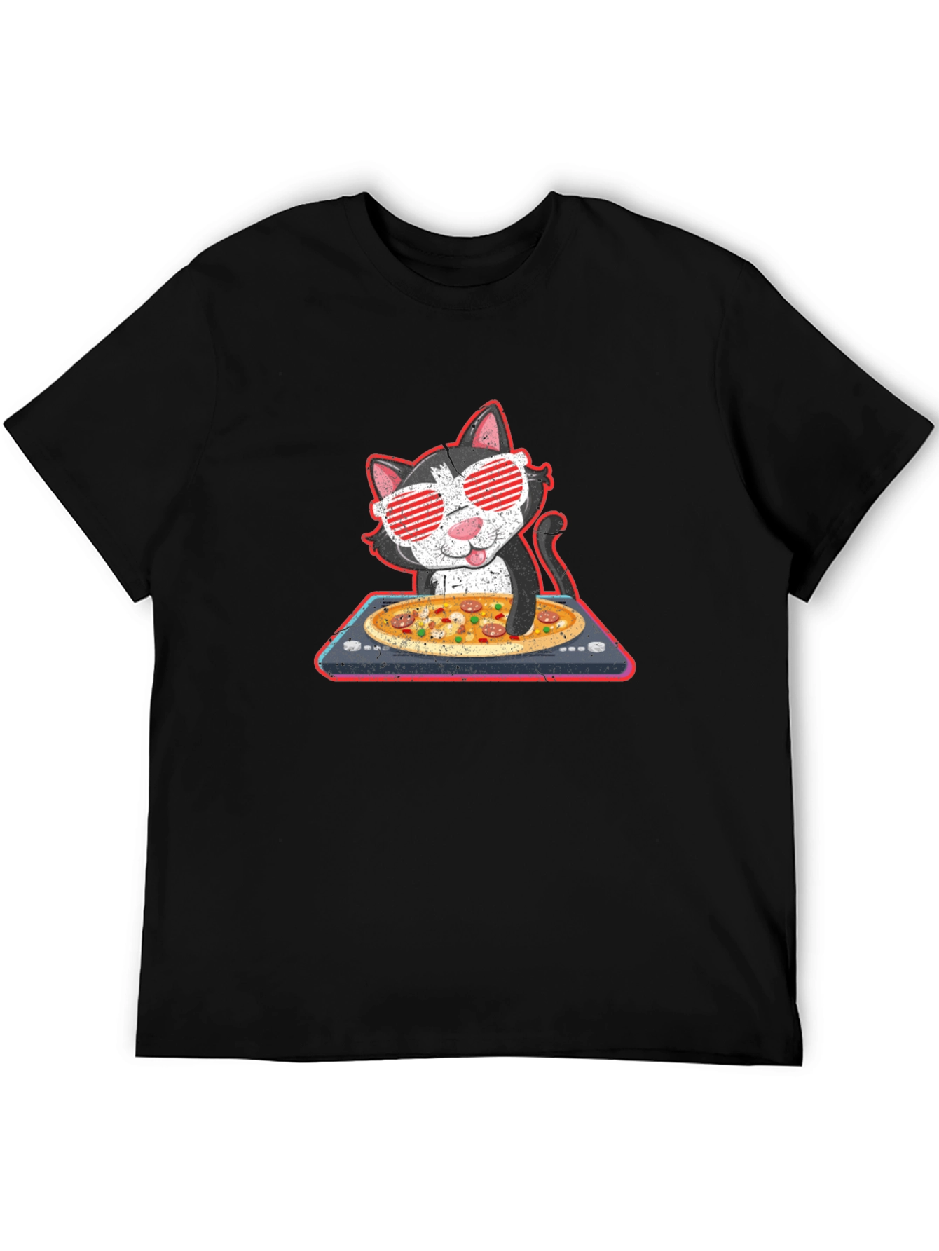 DJ Cat Pizza Party Graphic T-Shirt