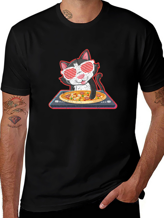 DJ Cat Pizza Party Graphic T-Shirt