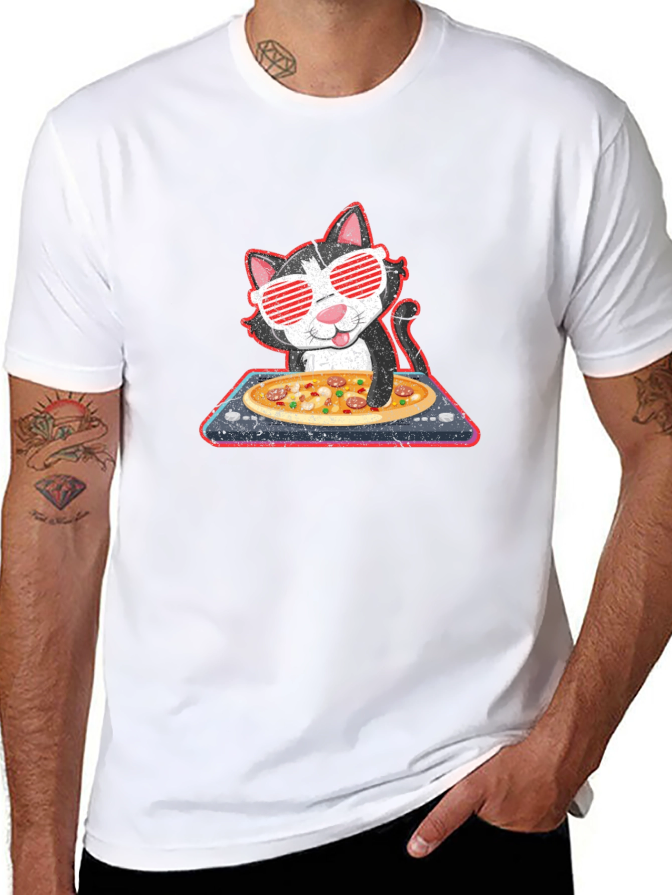 DJ Cat Pizza Party Graphic T-Shirt