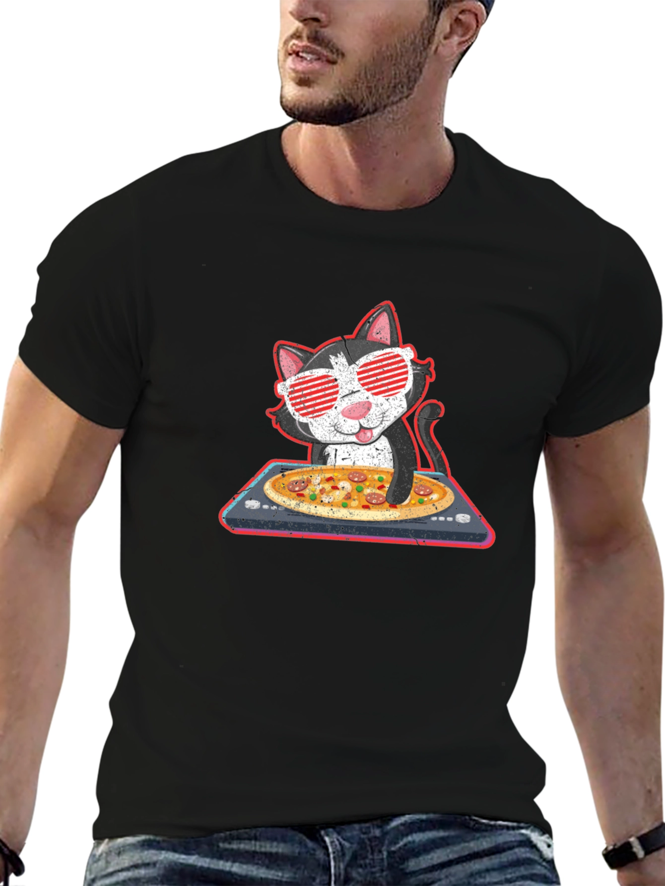 DJ Cat Pizza Party Graphic T-Shirt