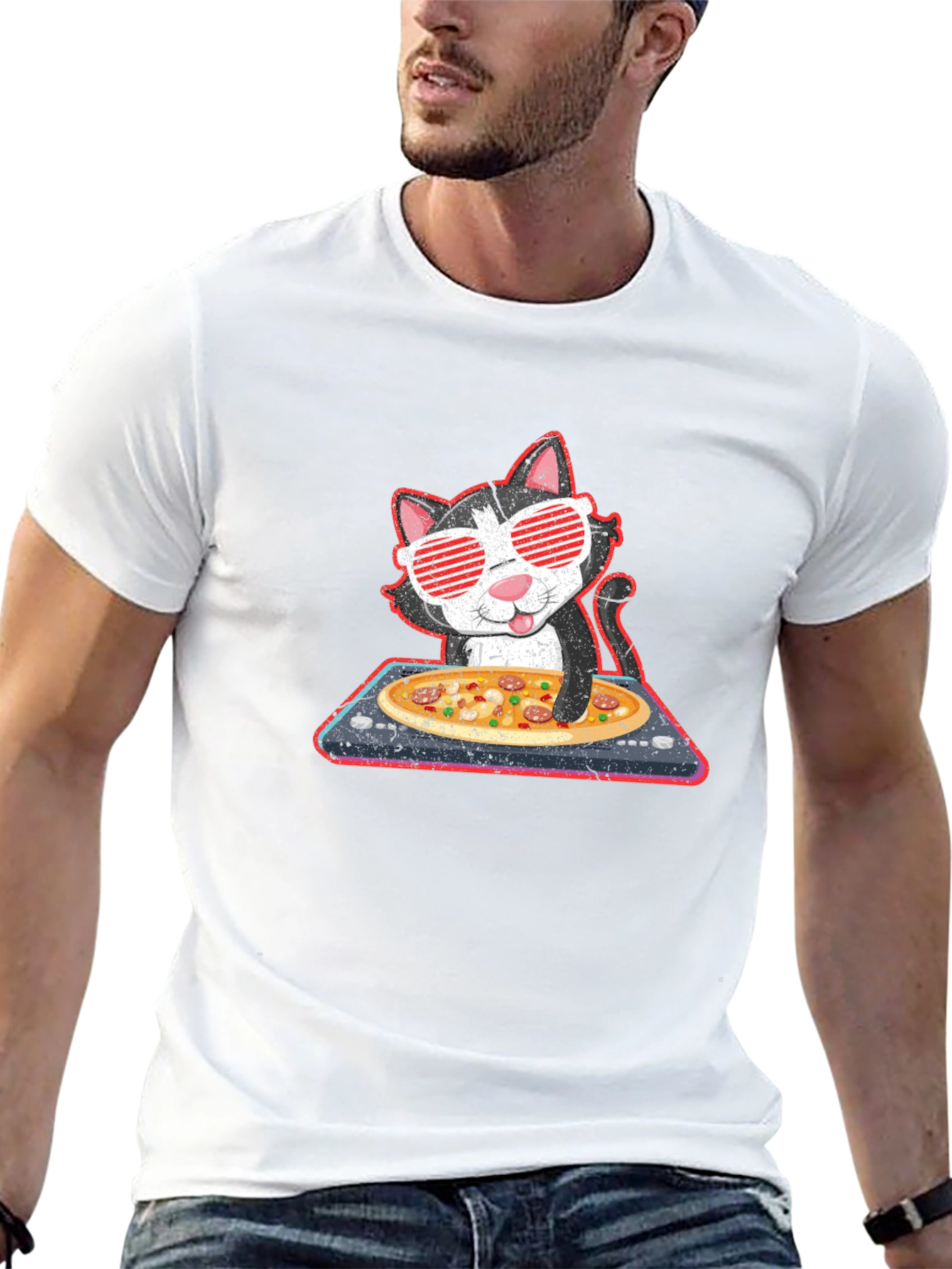DJ Cat Pizza Party Graphic T-Shirt
