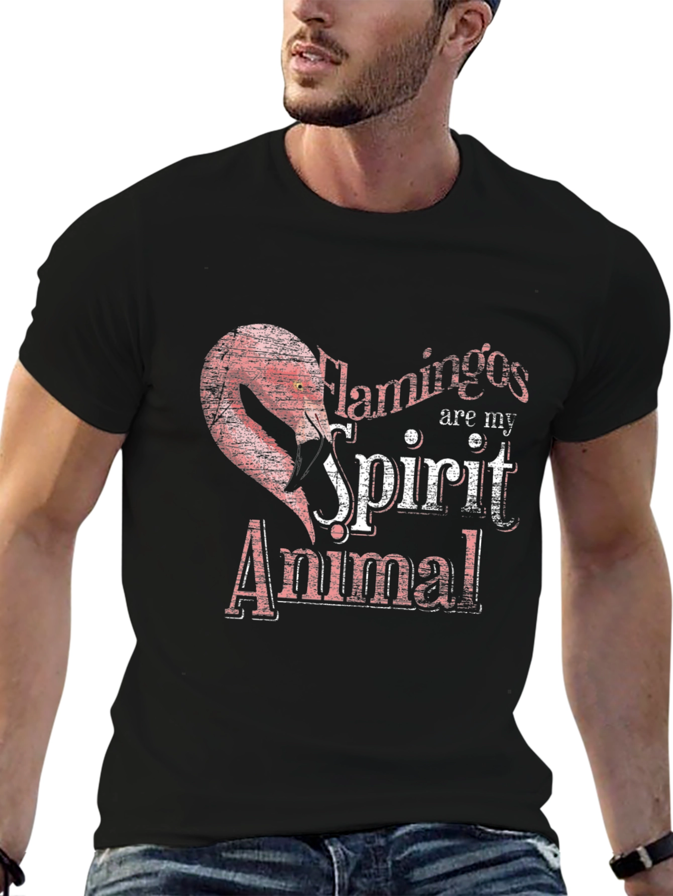 Flamingo Spirit Animal Graphic Tee - Black