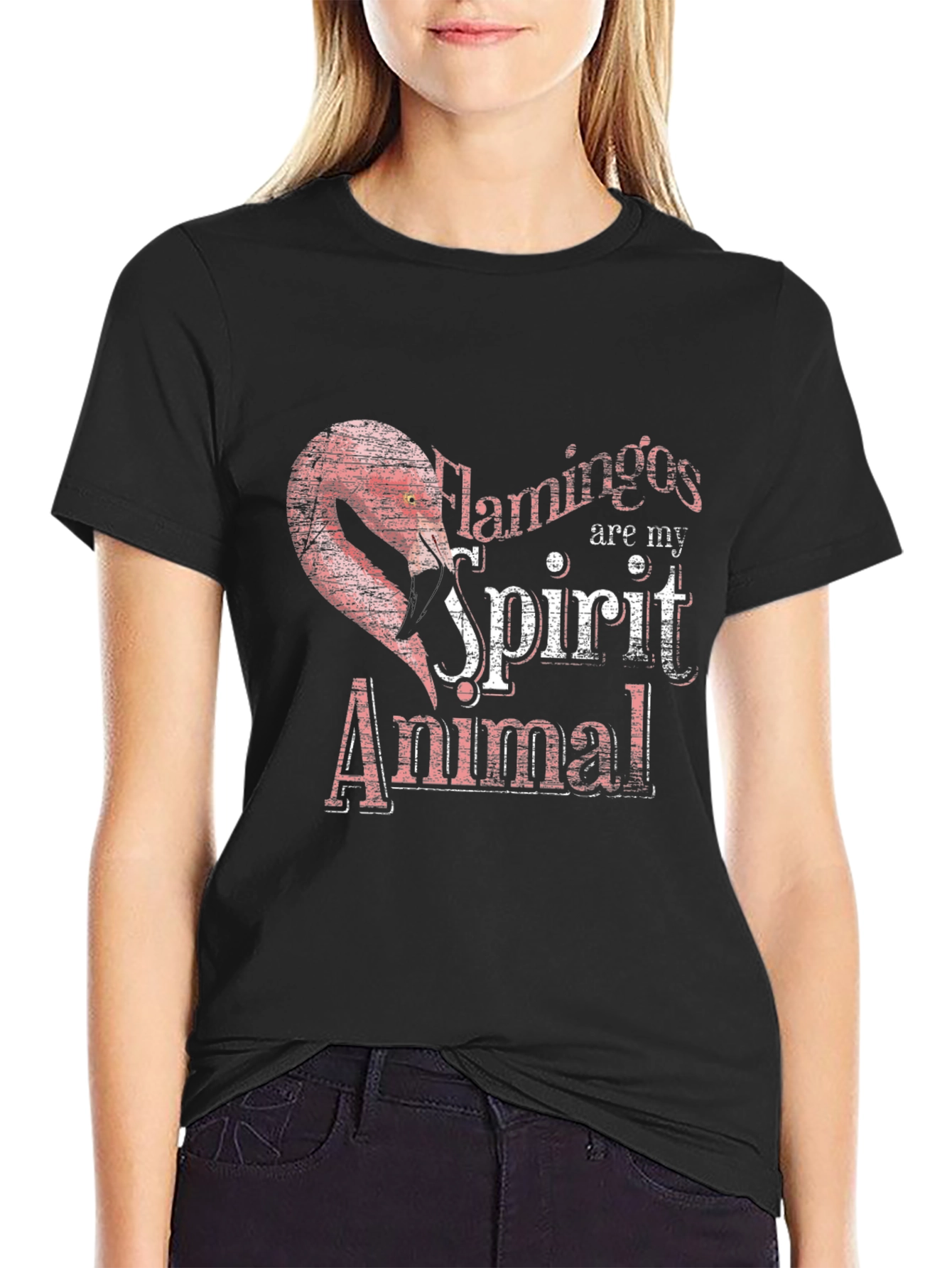 Flamingo Spirit Animal Graphic Tee - Black