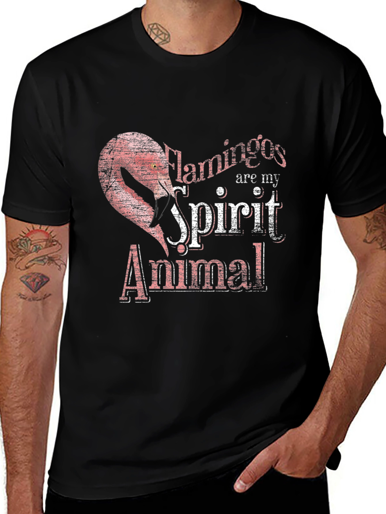Flamingo Spirit Animal Graphic Tee - Black
