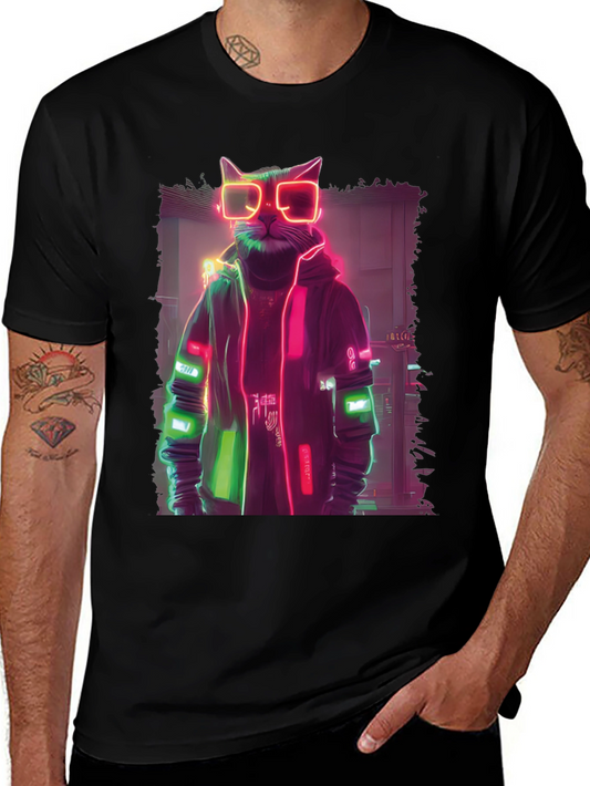 Cyberpunk Cat T-Shirt - Neon Style Graphic Tee