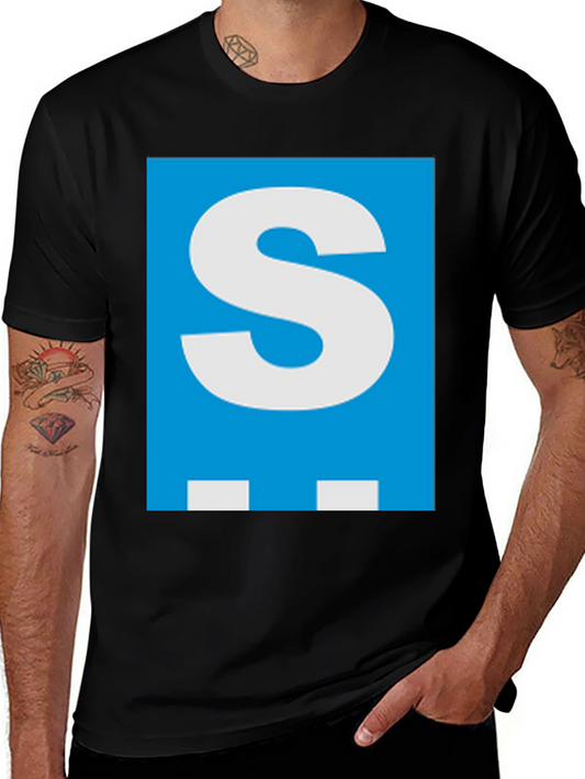 Letter S Graphic Tee - Mens Black Cotton T-Shirt