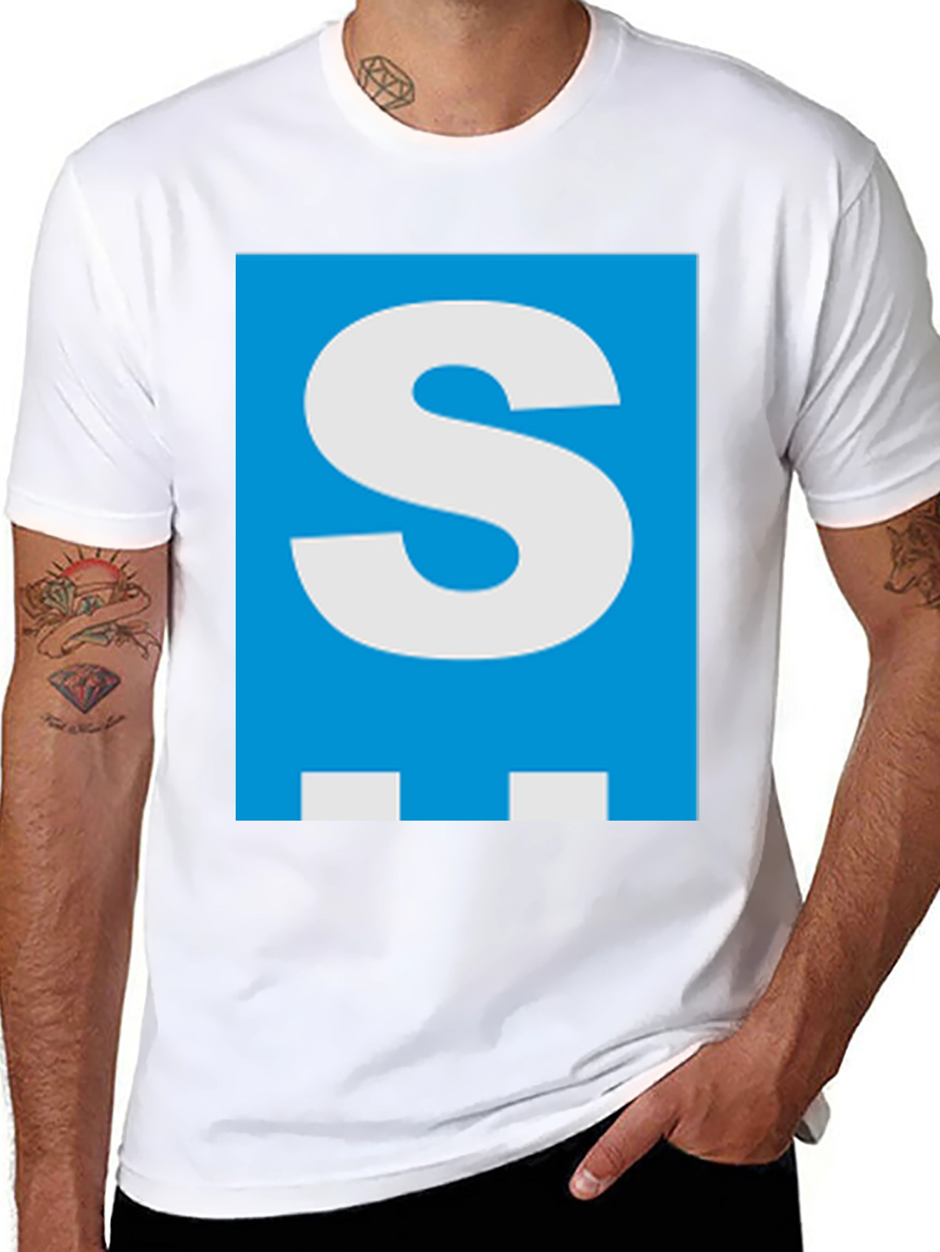 Letter S Graphic Tee - Mens Black Cotton T-Shirt