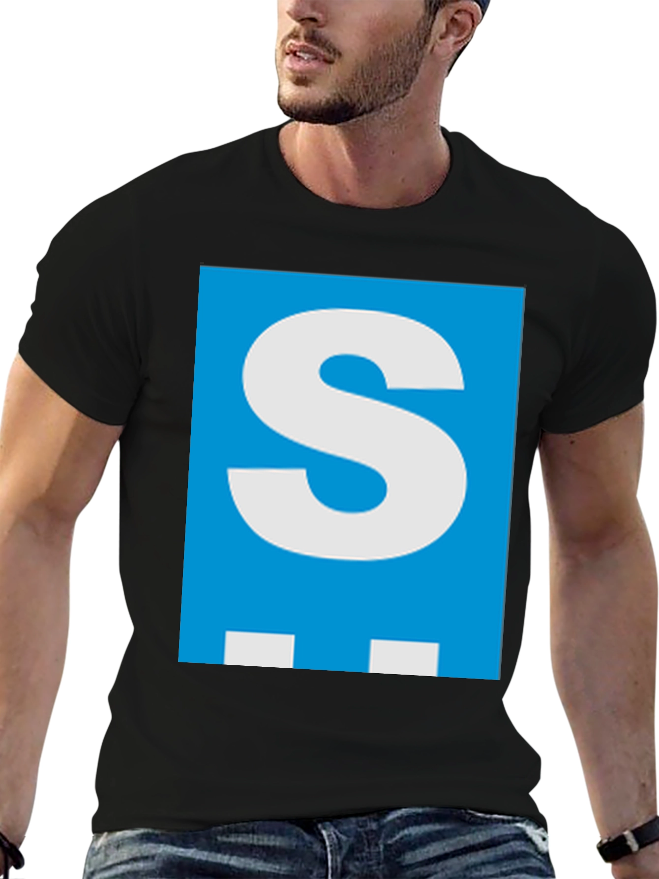 Letter S Graphic Tee - Mens Black Cotton T-Shirt