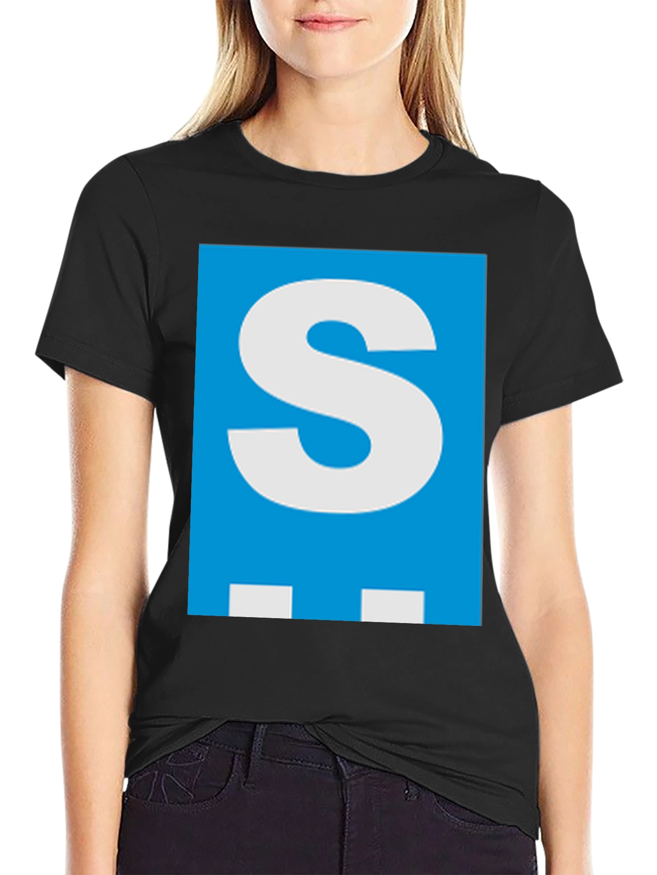 Letter S Graphic Tee - Mens Black Cotton T-Shirt