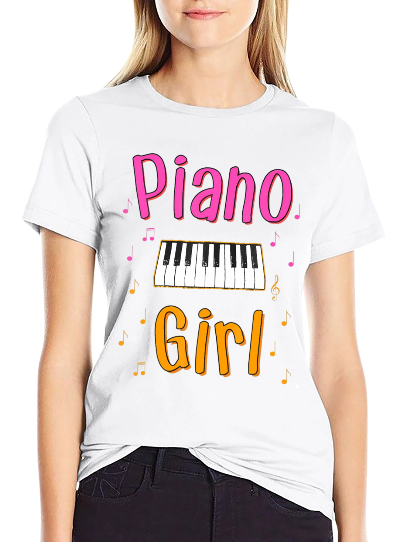 Piano Girl Graphic Tee - Music Lover T-Shirt